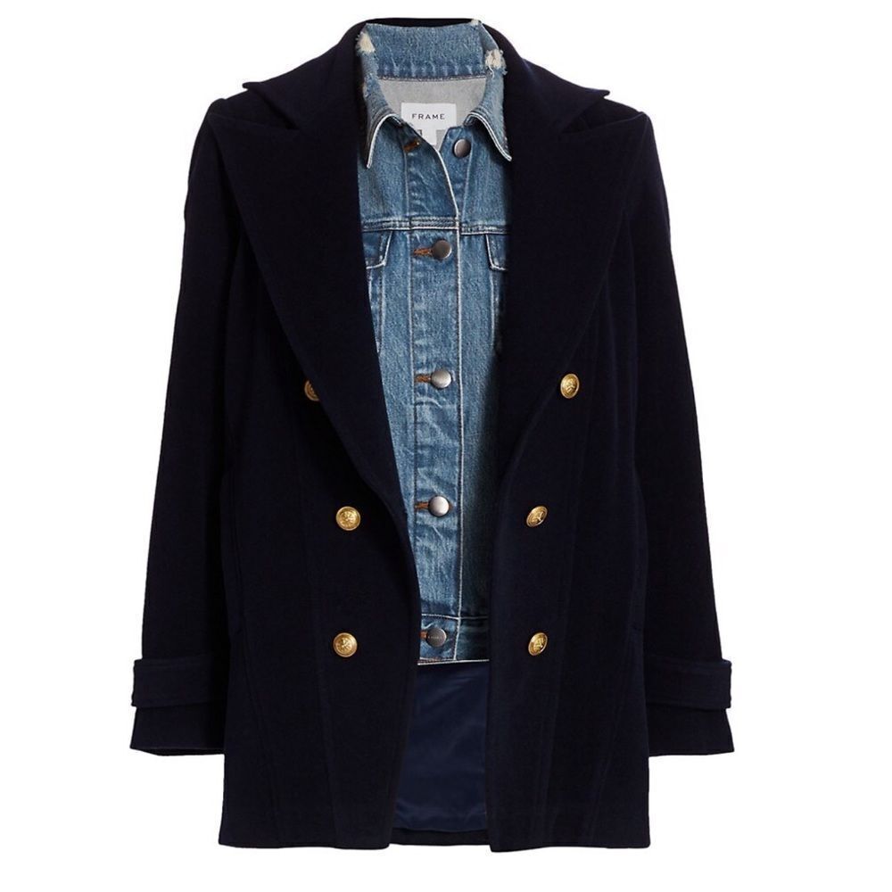 Frame Denim Mix Peacoat Military Sz S Slightly Oversized Detachable Denim Vest